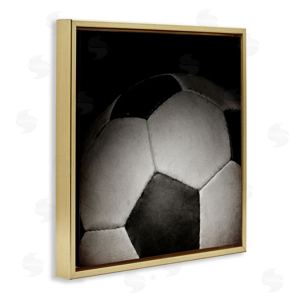 Kim Allen Soccer Closeup On Black Gold Floating Frame Canvas Art Print