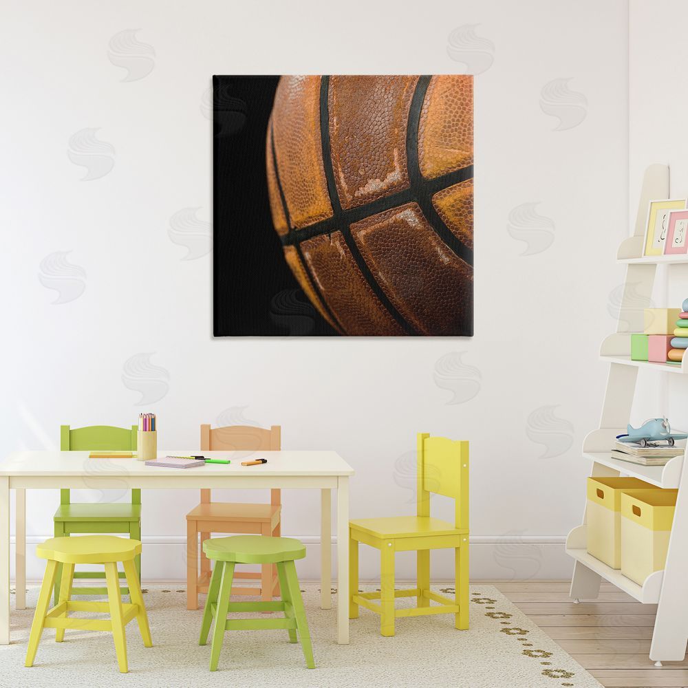 Kim Allen Basketball Closeup On Black Printed Wall Art in Room