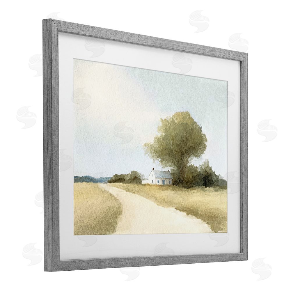 Leah Straatsma Farmhouse Road In Distance Gray Framed Print Under Glass Art