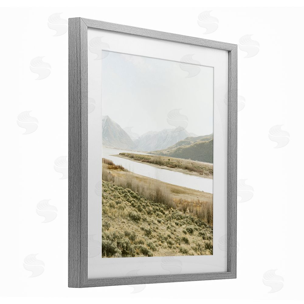 Leah Straatsma River Mountains Peace Gray Framed Print Under Glass Art
