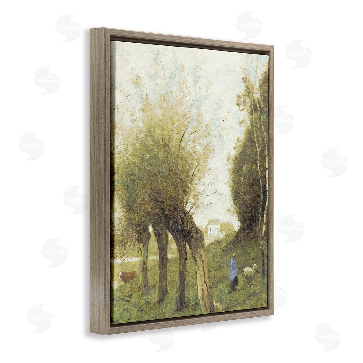 Leah Straatsma Vintage Walk With Animals Brown Floating Frame Canvas Art Print