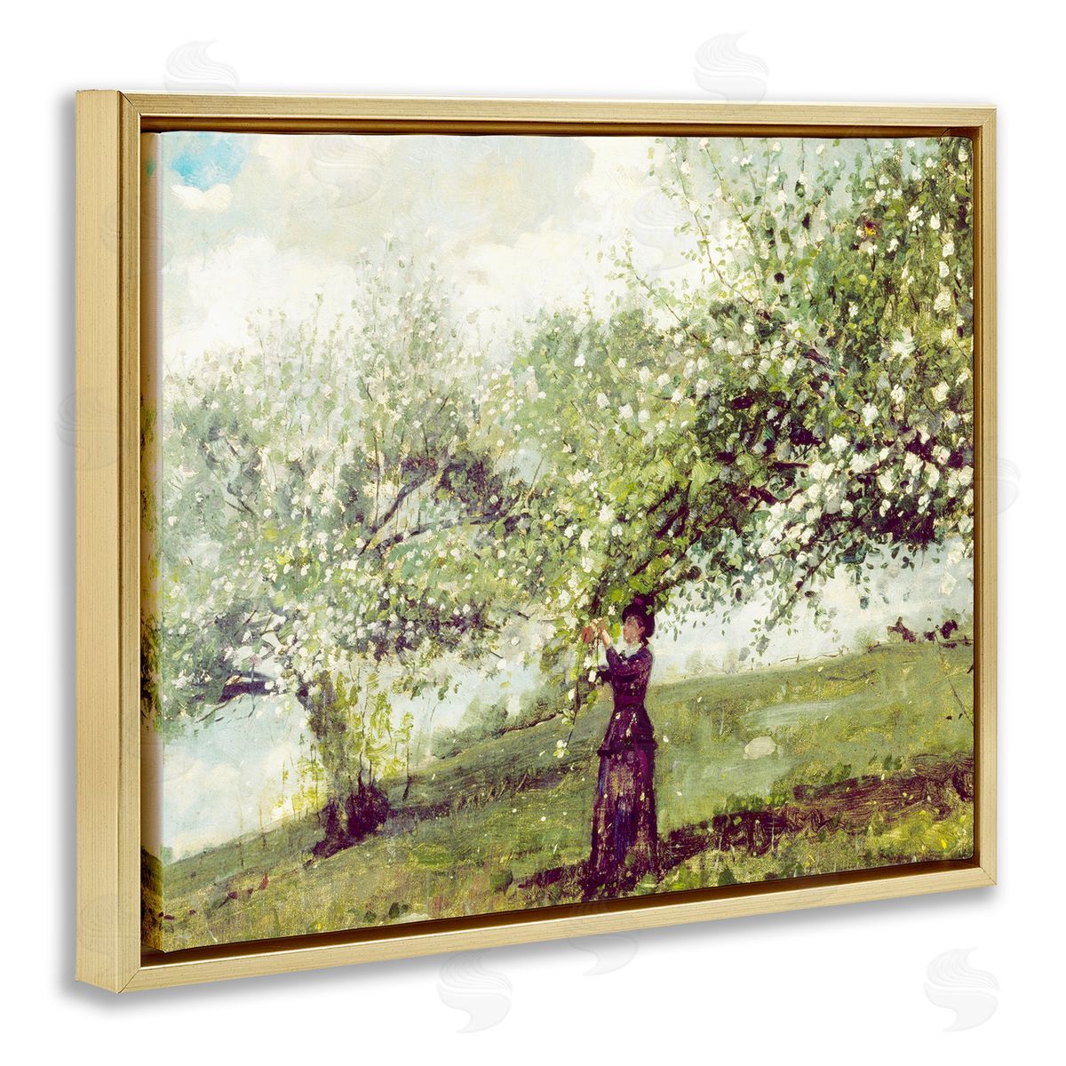 Leah Straatsma Vintage Gathering Blossoms Gold Floating Frame Canvas Art Print