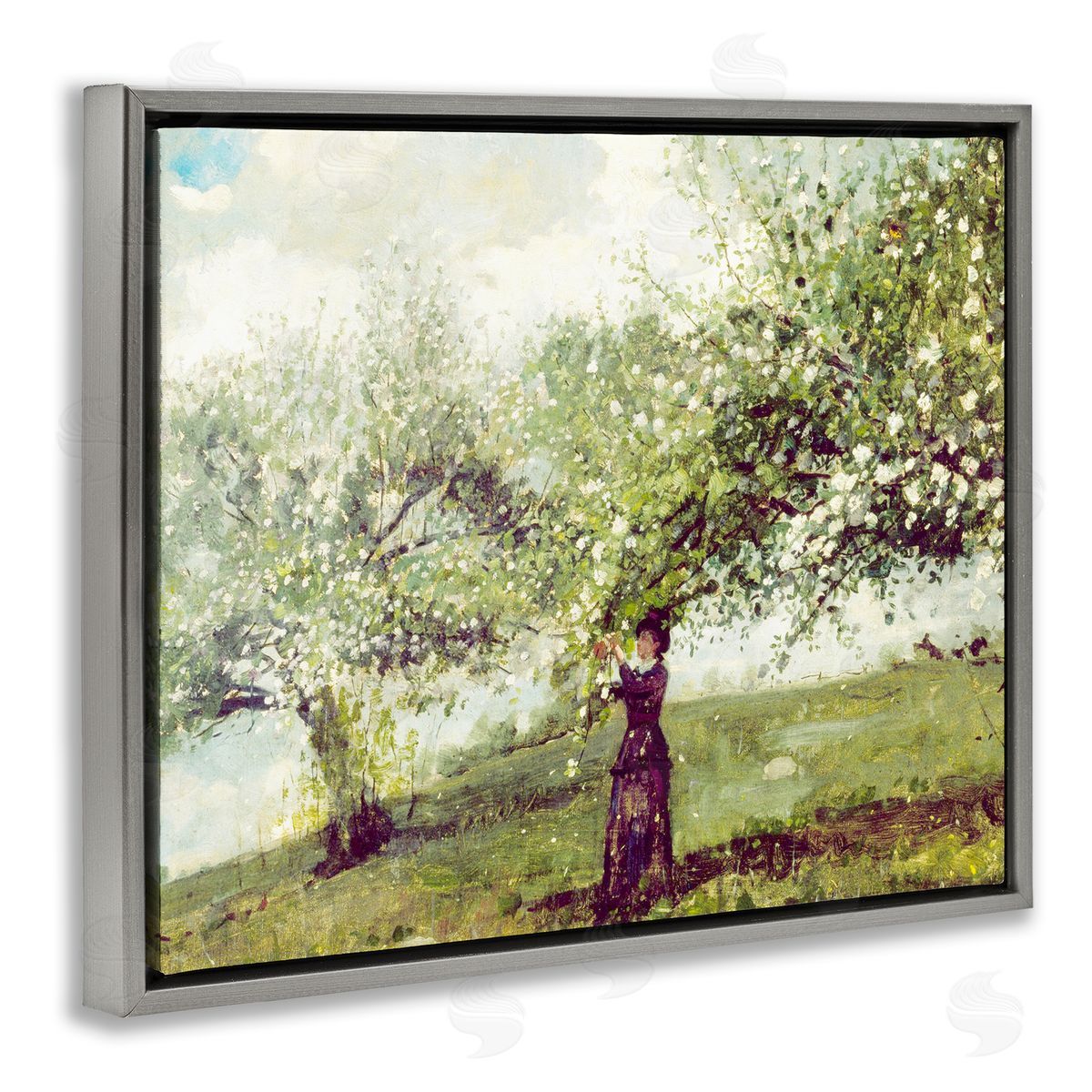 Leah Straatsma Vintage Gathering Blossoms Gray Floating Frame Canvas Art Print