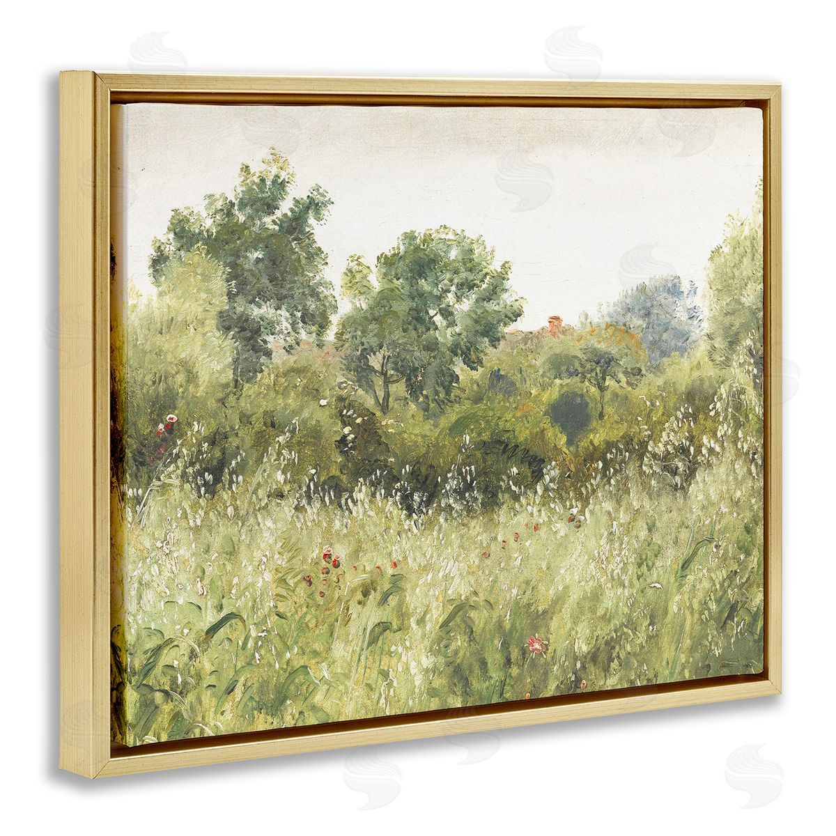 Leah Straatsma Vintage Trees And Fields Gold Floating Frame Canvas Art Print