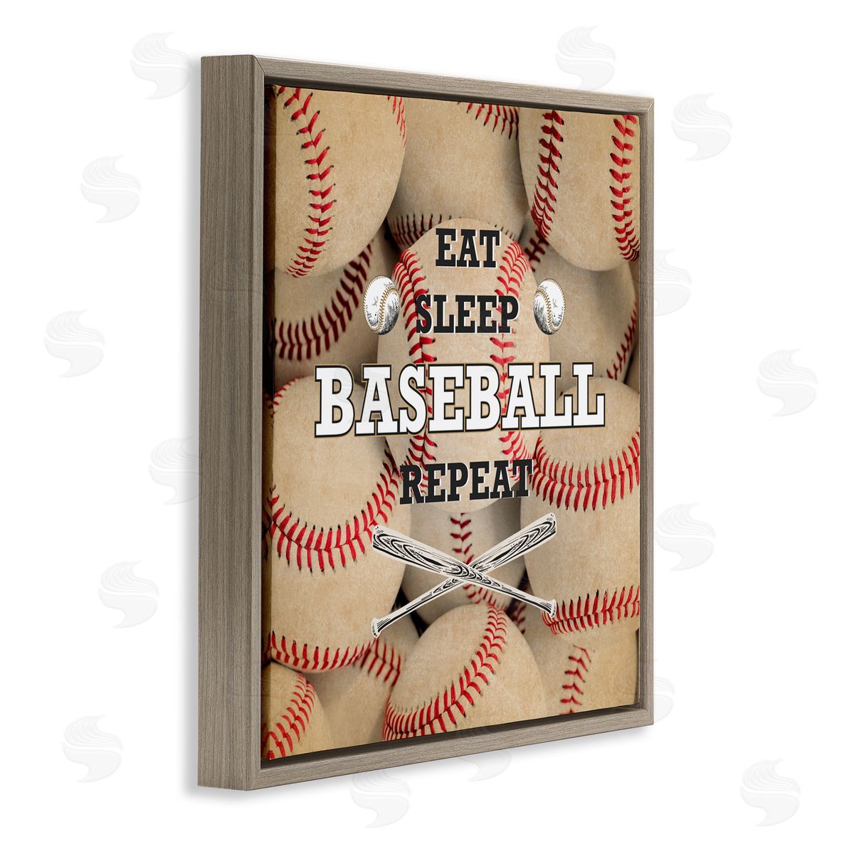 Kim Allen Eat Sleep Baseball Repeat Brown Floating Frame Canvas Art Print