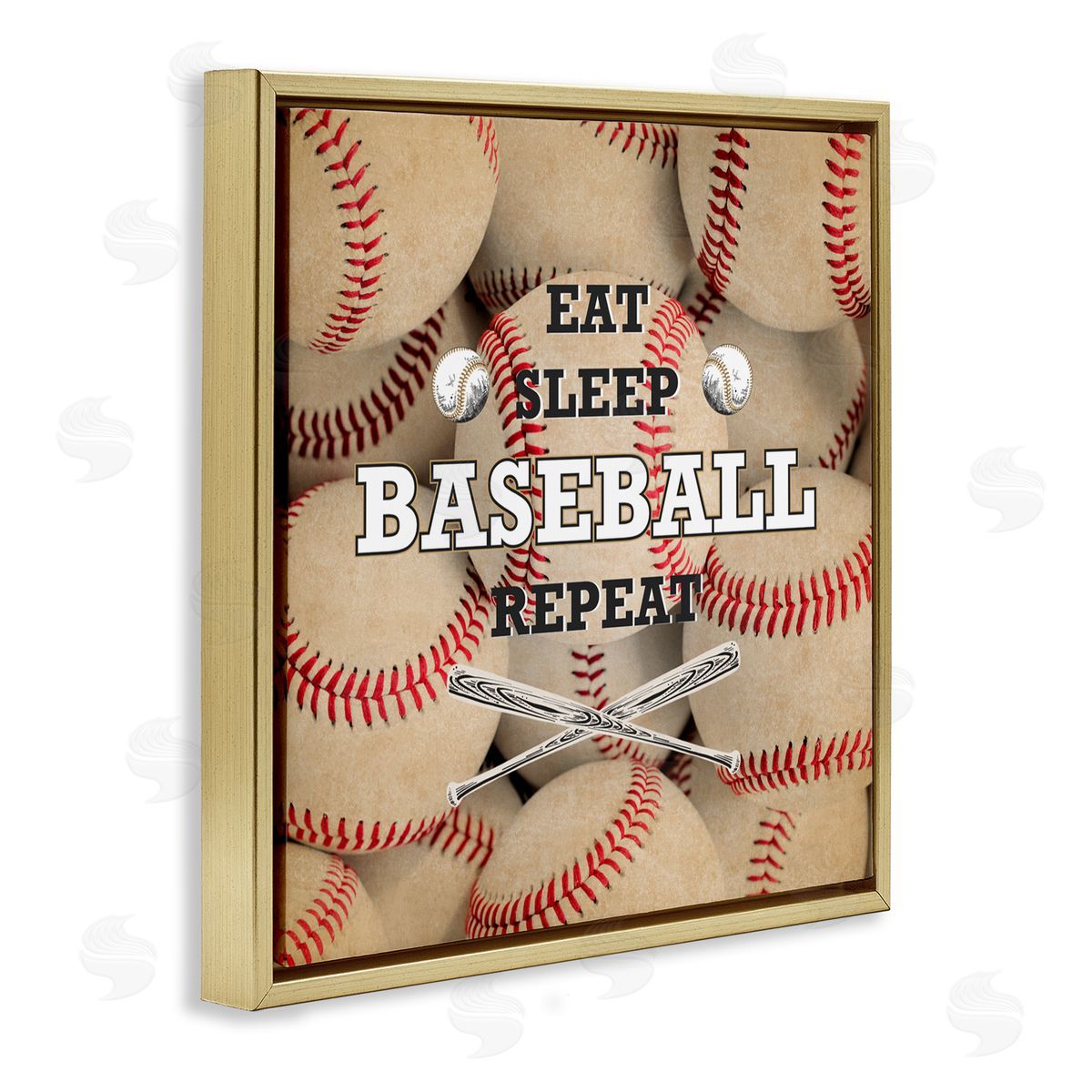 Kim Allen Eat Sleep Baseball Repeat Gold Floating Frame Canvas Art Print