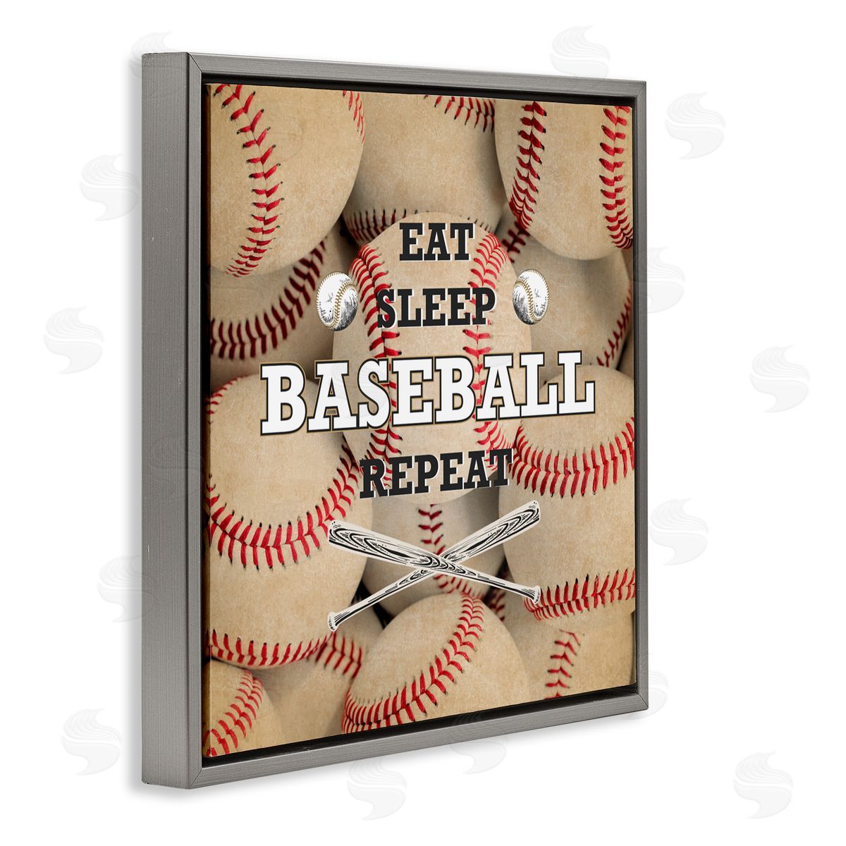 Kim Allen Eat Sleep Baseball Repeat Gray Floating Frame Canvas Art Print