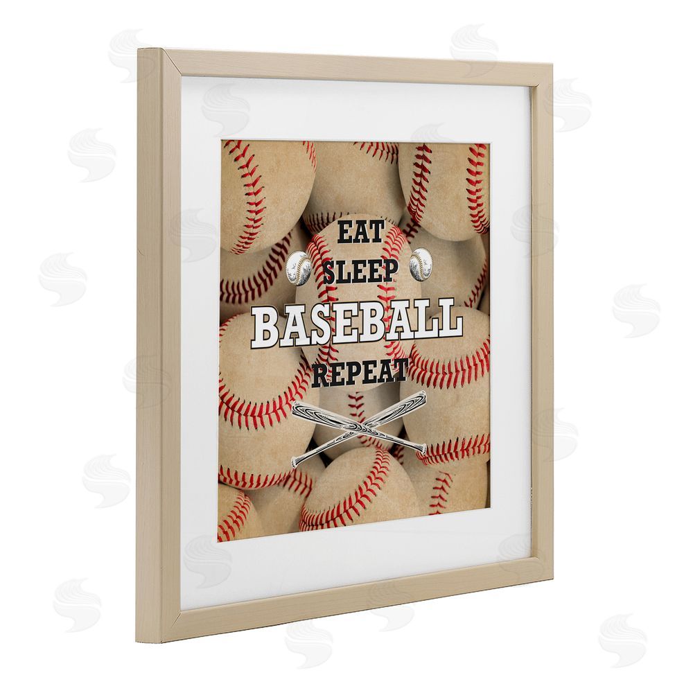 Kim Allen Eat Sleep Baseball Repeat Birch Framed Print Under Glass Art