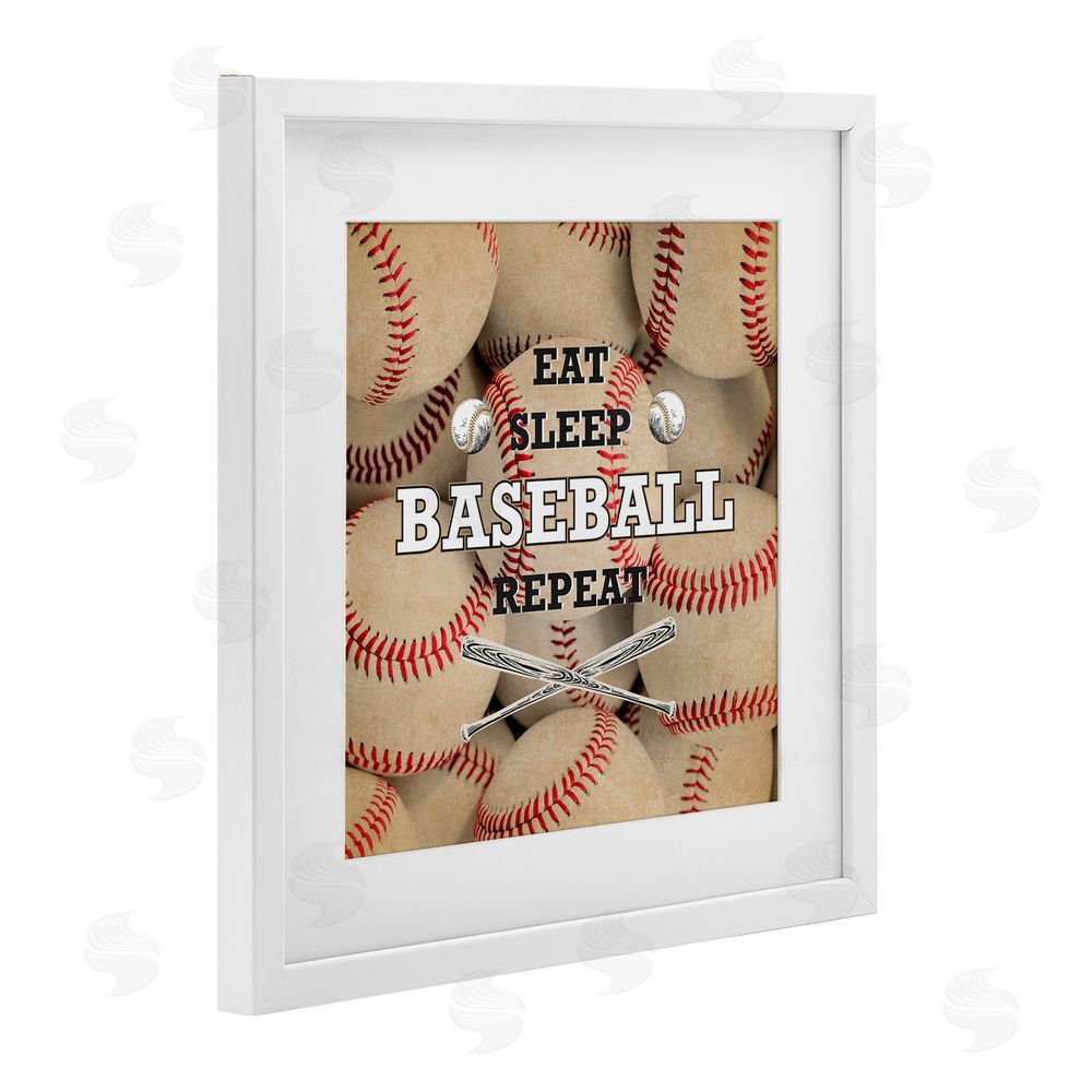 Kim Allen Eat Sleep Baseball Repeat White Framed Print Under Glass Art