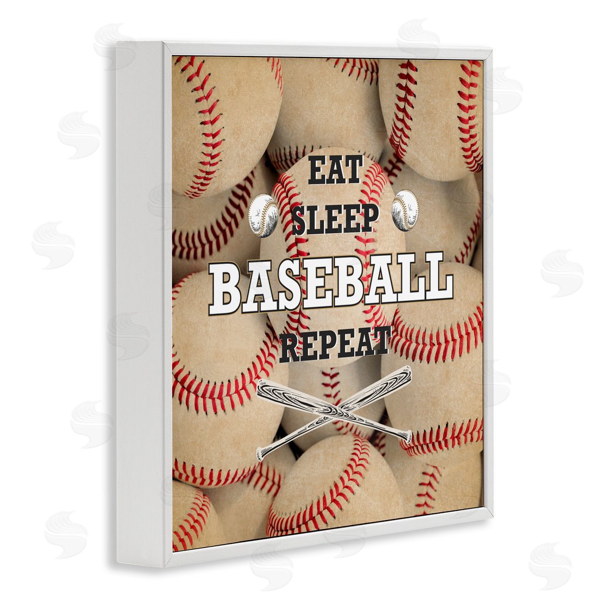 Kim Allen Eat Sleep Baseball Repeat White Frame Giclee Art Print