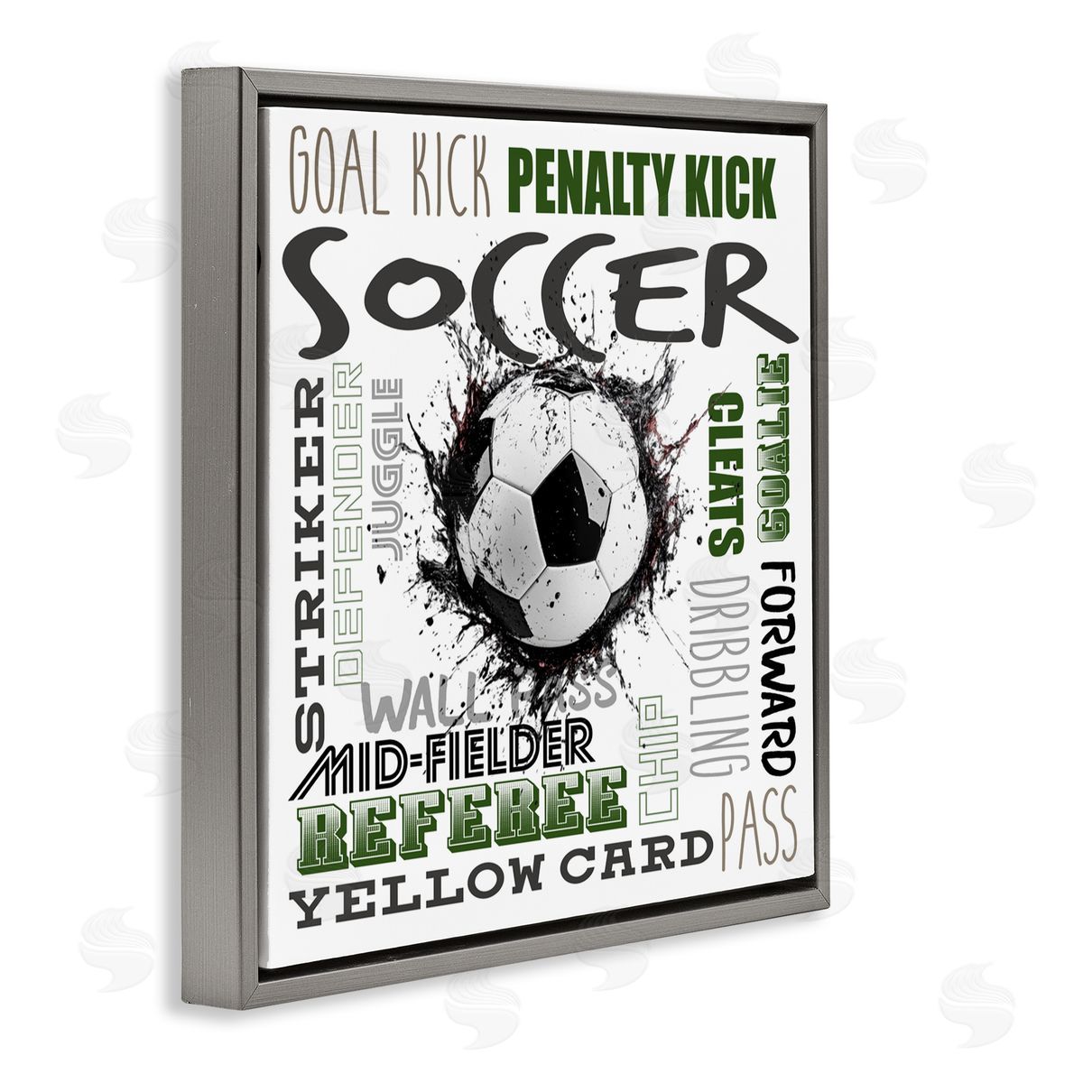 Kim Allen Soccer Kick Game Phrases Gray Floating Frame Canvas Art Print