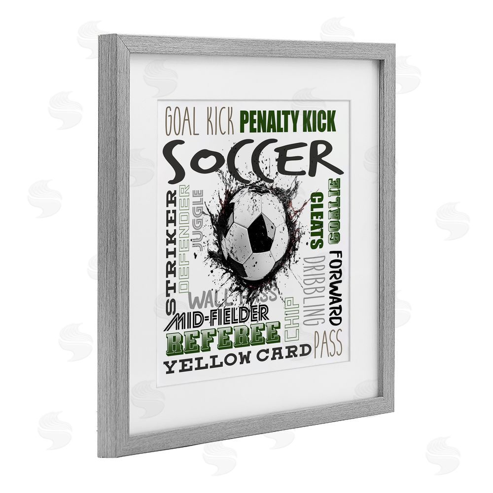Kim Allen Soccer Kick Game Phrases Gray Framed Print Under Glass Art