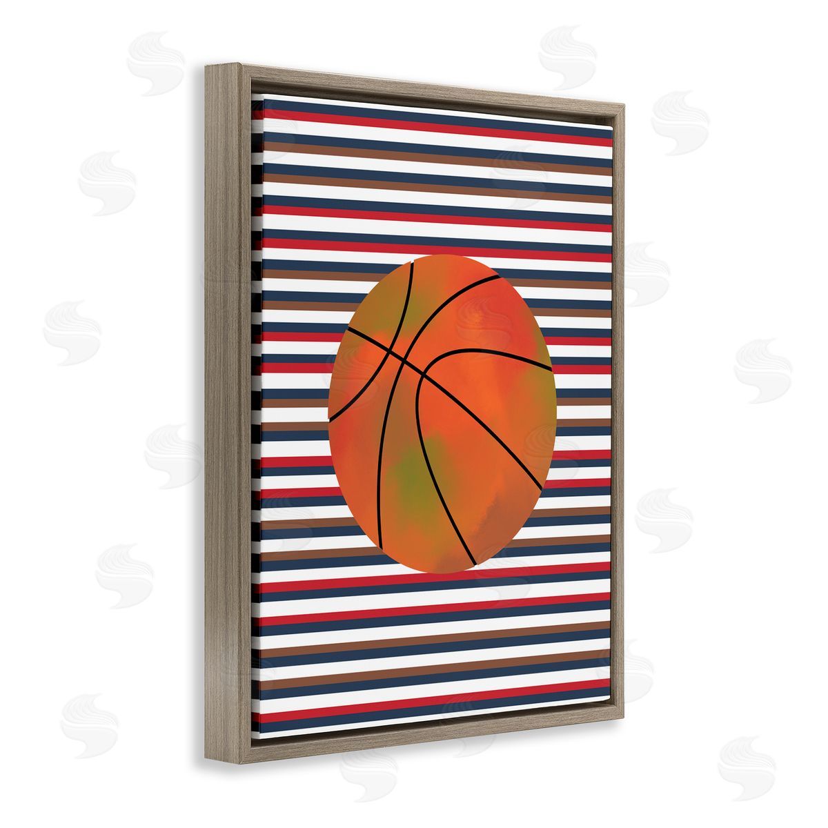Marcus Prime Stripes And Sports Basketball Brown Floating Frame Canvas Art Print