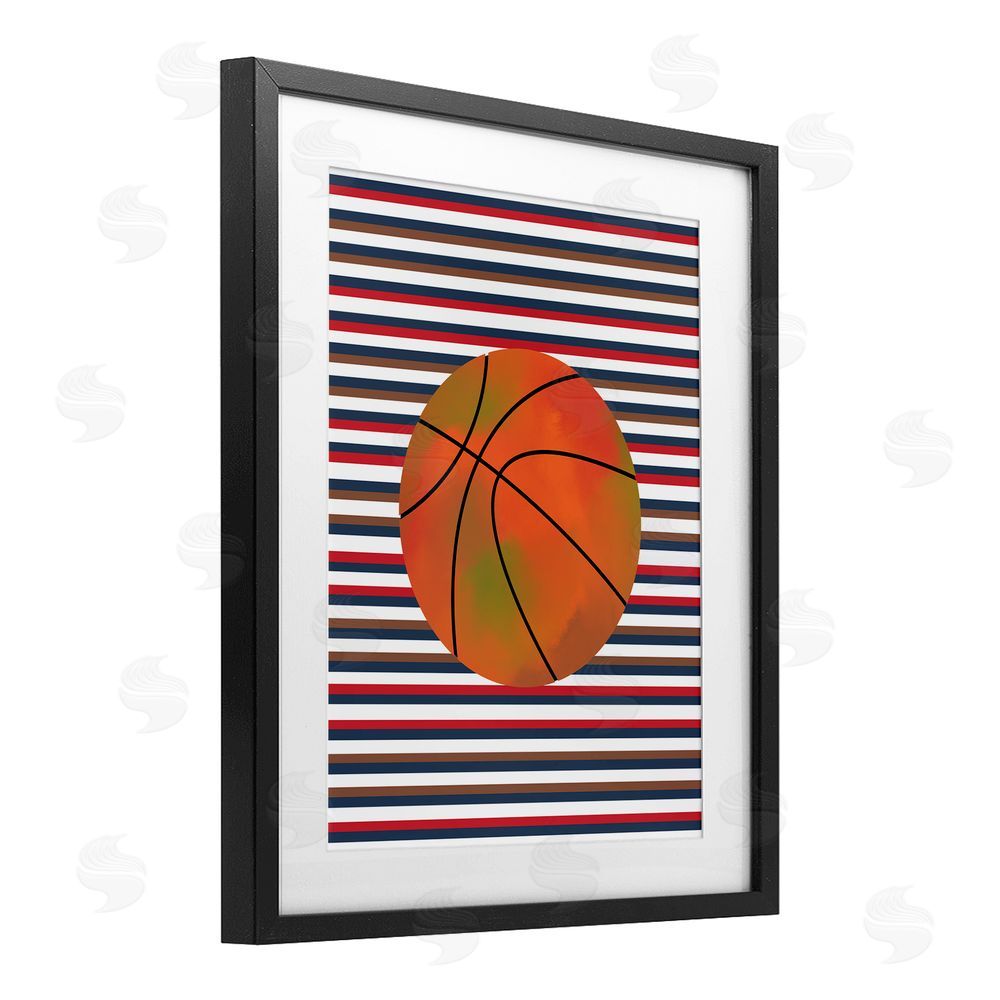 Marcus Prime Stripes And Sports Basketball Black Framed Print Under Glass Art