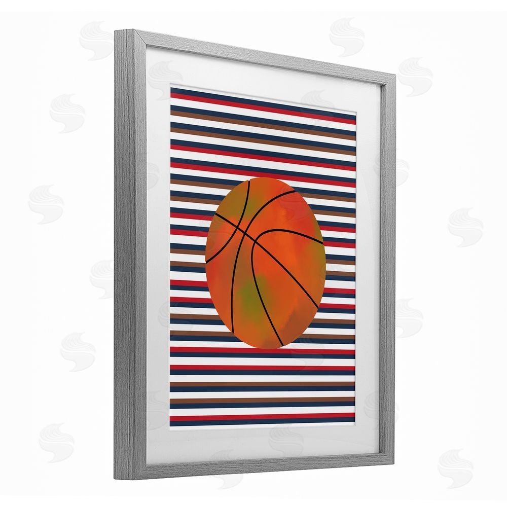 Marcus Prime Stripes And Sports Basketball Gray Framed Print Under Glass Art