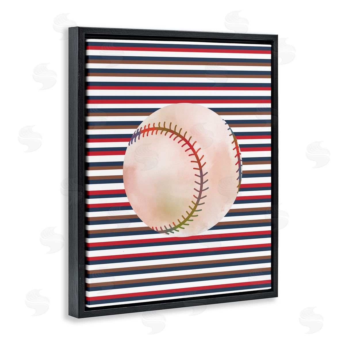 Marcus Prime Stripes And Sports Baseball Black Floating Frame Canvas Wall Art Print