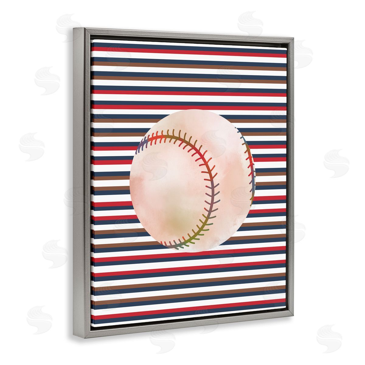 Marcus Prime Stripes And Sports Baseball Gray Floating Frame Canvas Art Print
