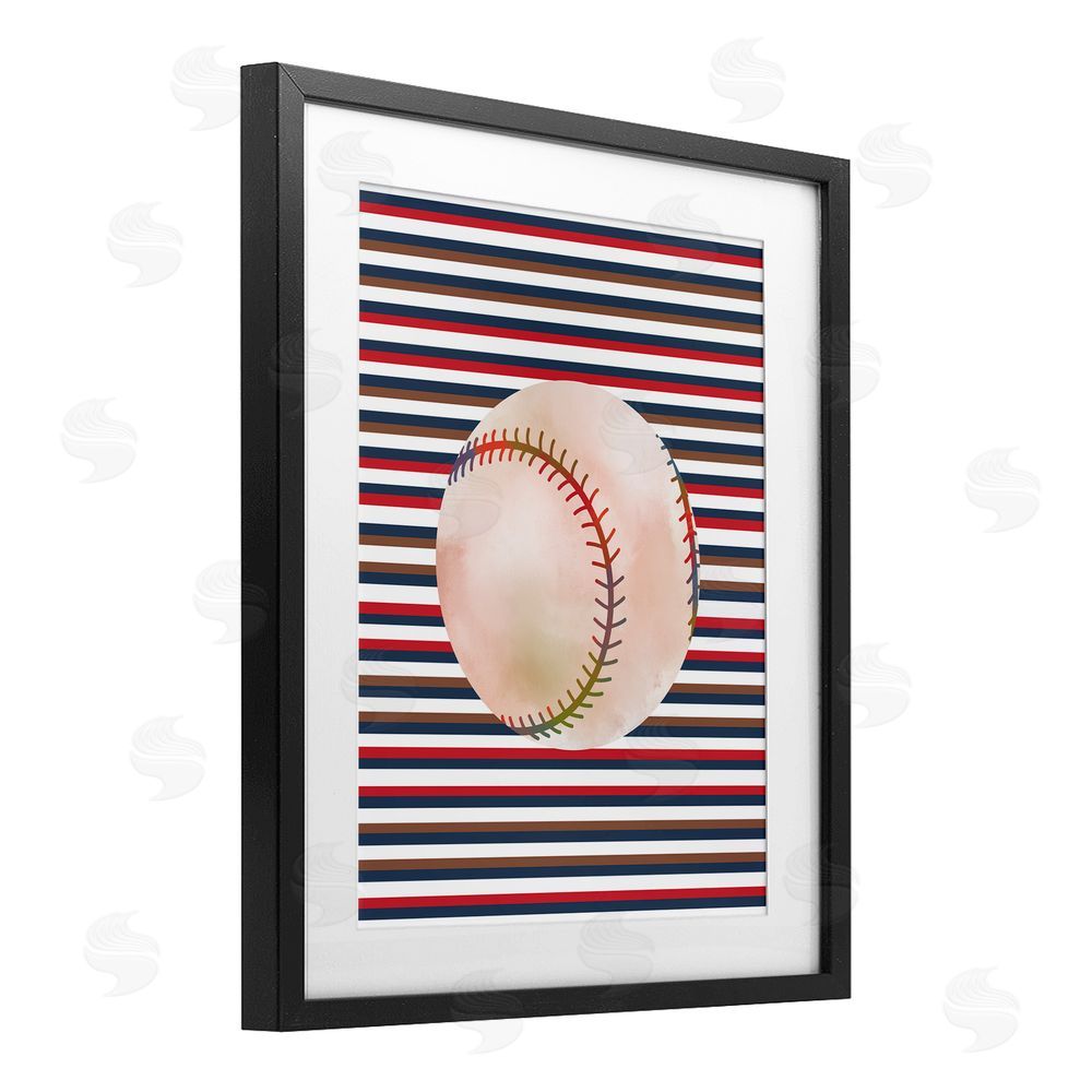 Marcus Prime Stripes And Sports Baseball Black Framed Print Under Glass Art