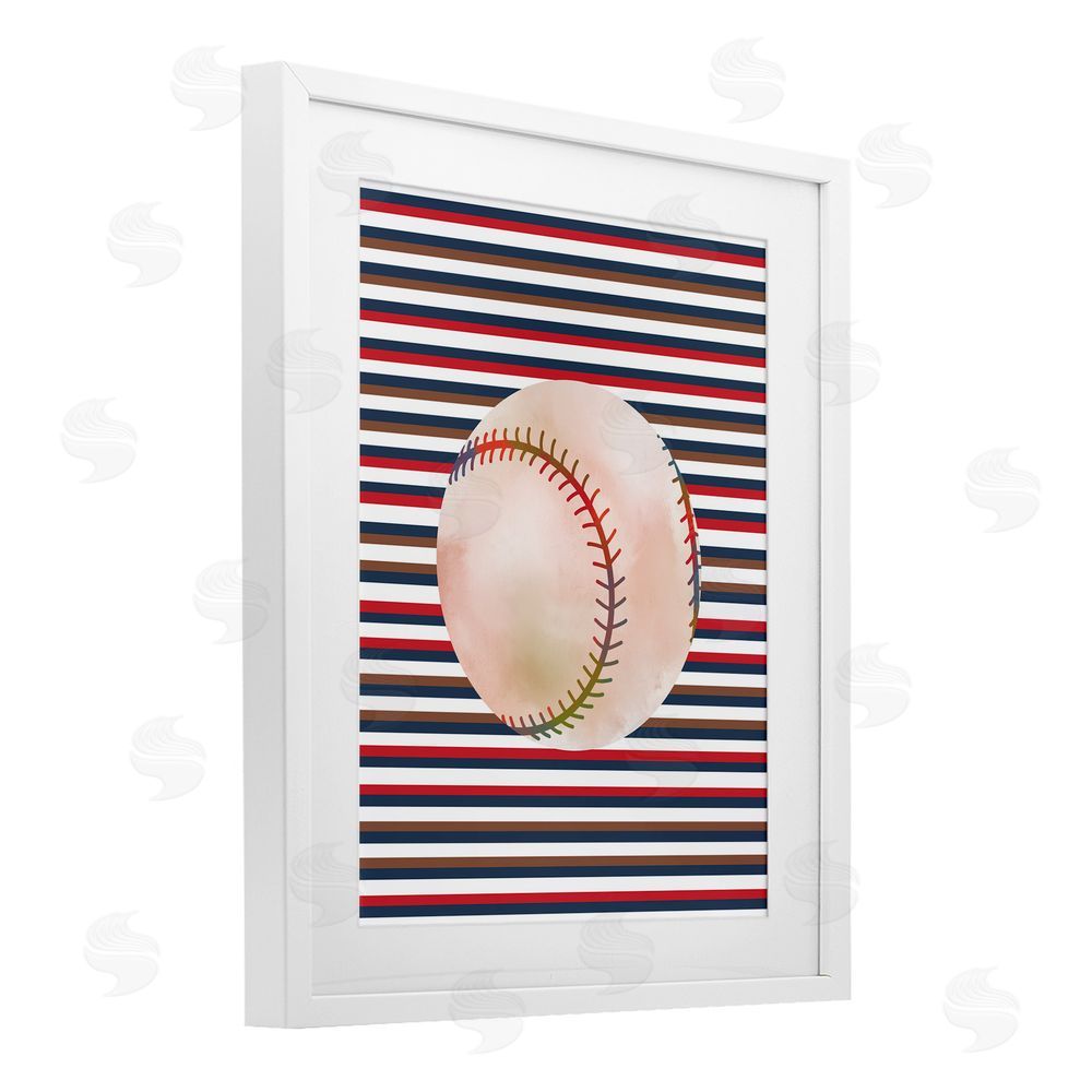 Marcus Prime Stripes And Sports Baseball White Framed Print Under Glass Art