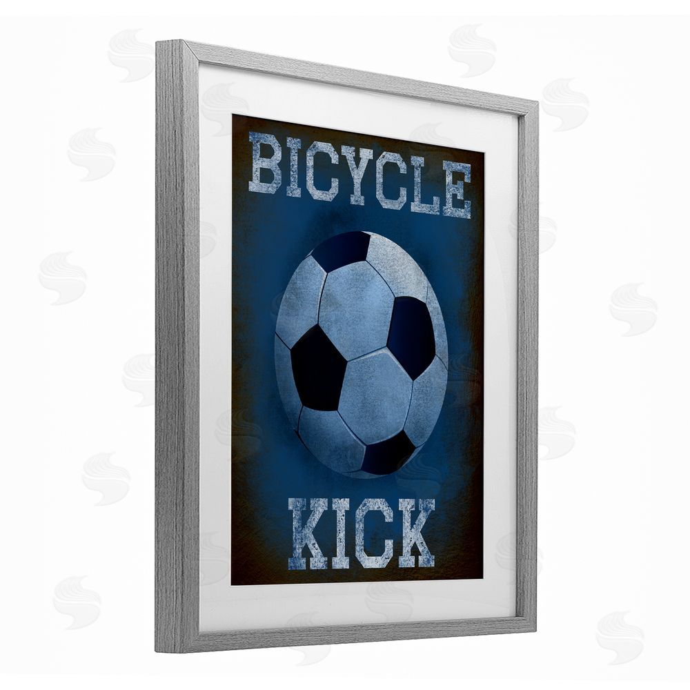 Marcus Prime Bicycle Kick Navy Sports Gray Framed Print Under Glass Art
