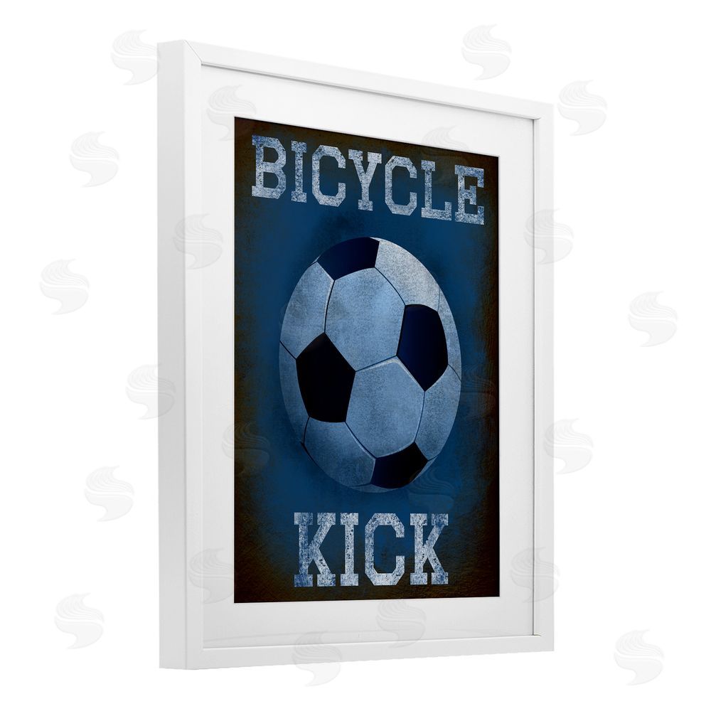 Marcus Prime Bicycle Kick Navy Sports White Framed Print Under Glass Art