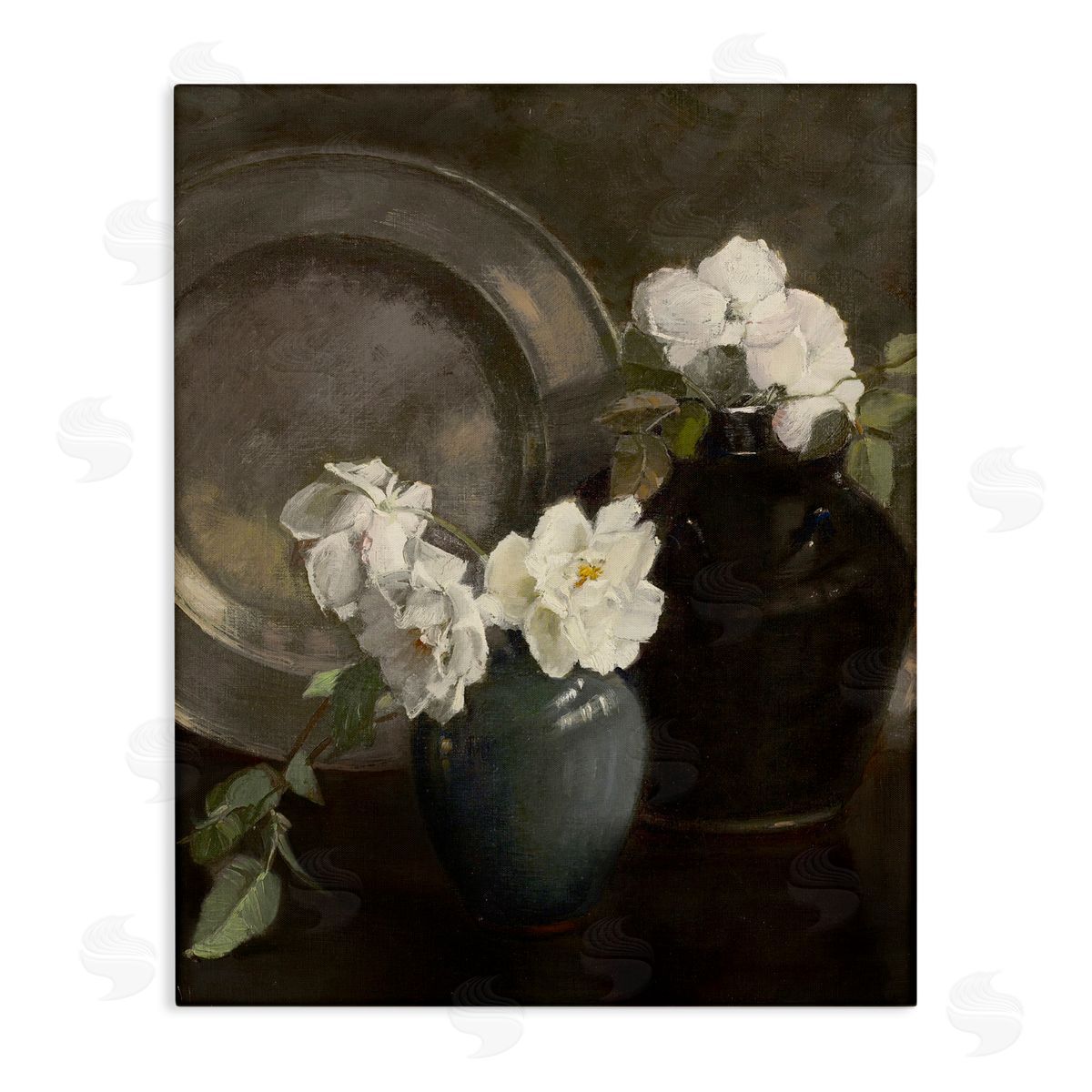 Leah Straatsma Peony Still Life with Plate Canvas Wall Art Print