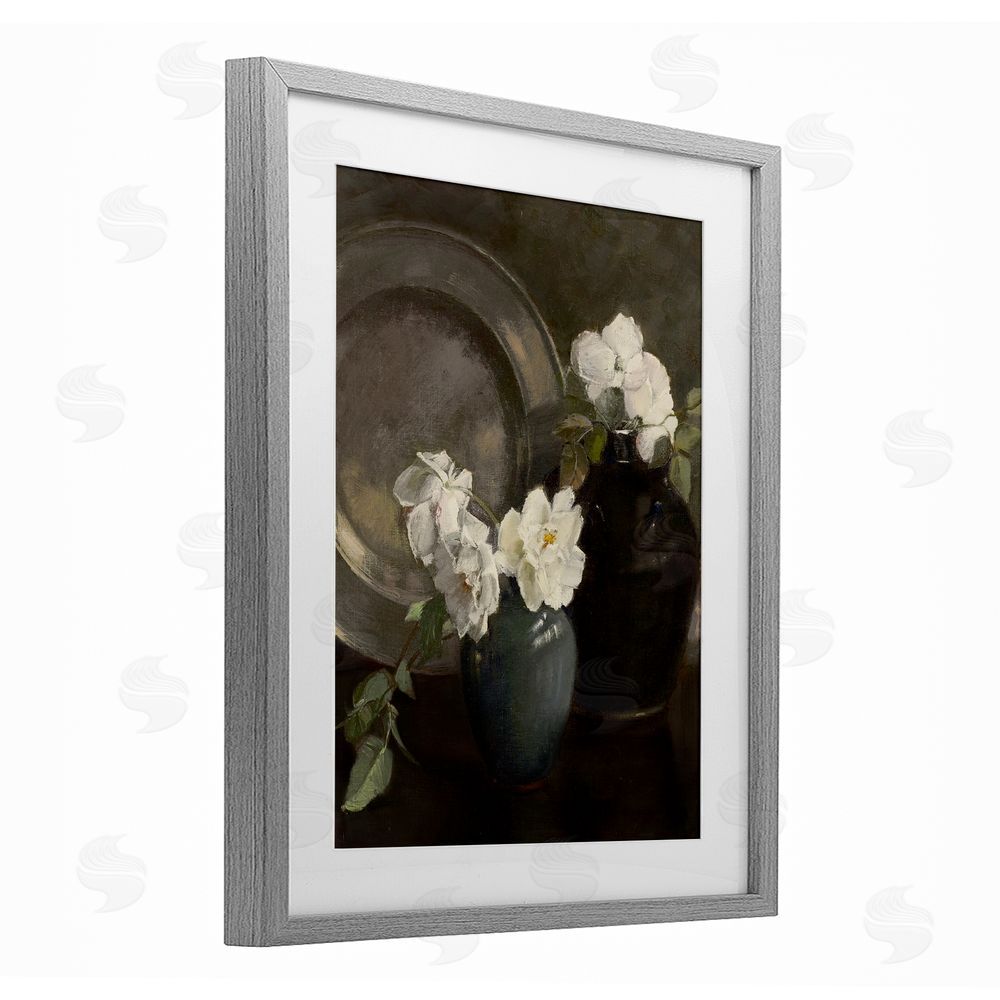 Leah Straatsma Peony Still Life with Plate Gray Framed Print Under Glass Art