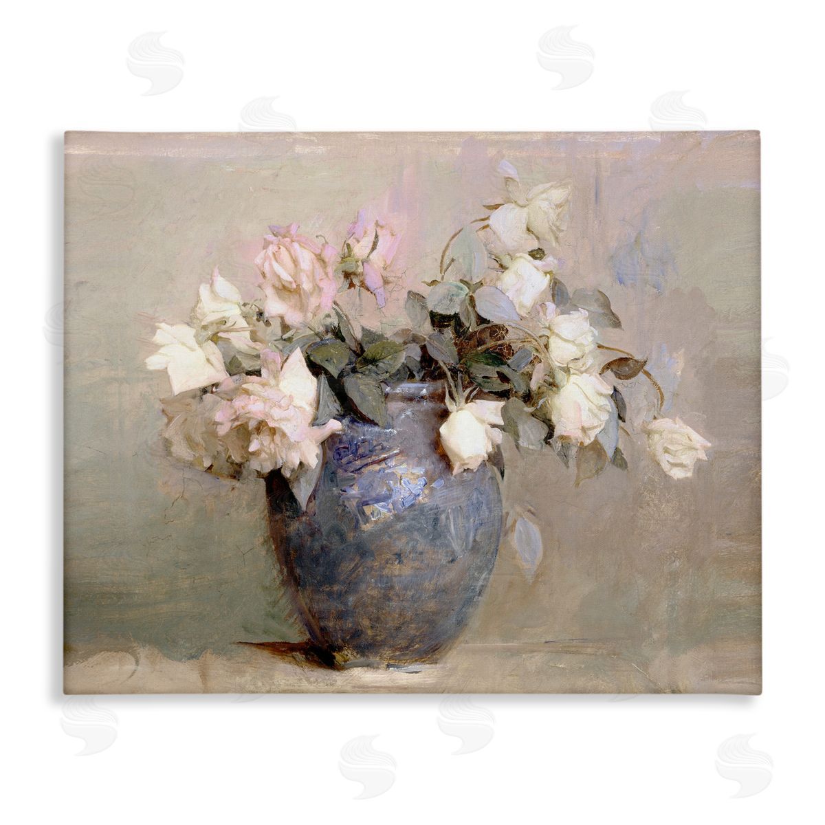 Leah Straatsma Vintage Roses In Blue Vase Canvas Wall Art Print