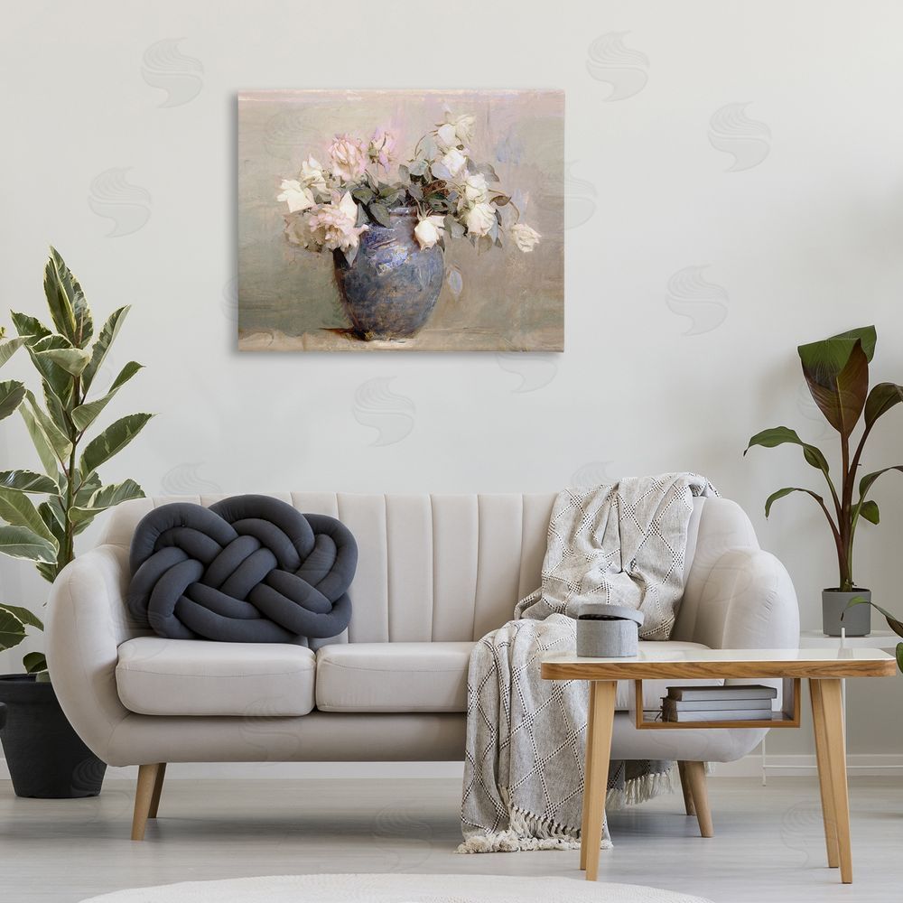 Leah Straatsma Vintage Roses In Blue Vase Printed Wall Art in Room