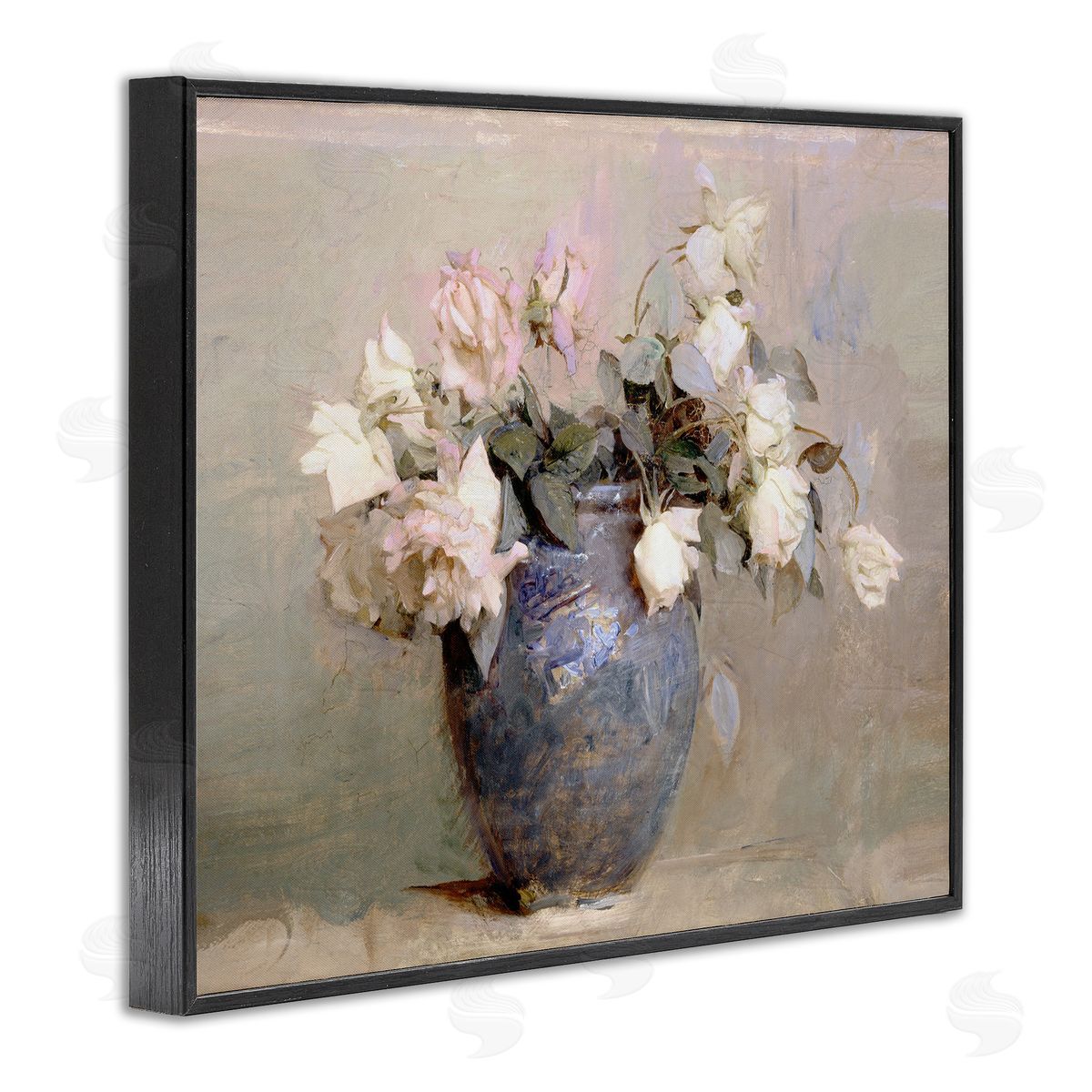 Leah Straatsma Vintage Roses In Blue Vase Black Framed Giclee Art Print
