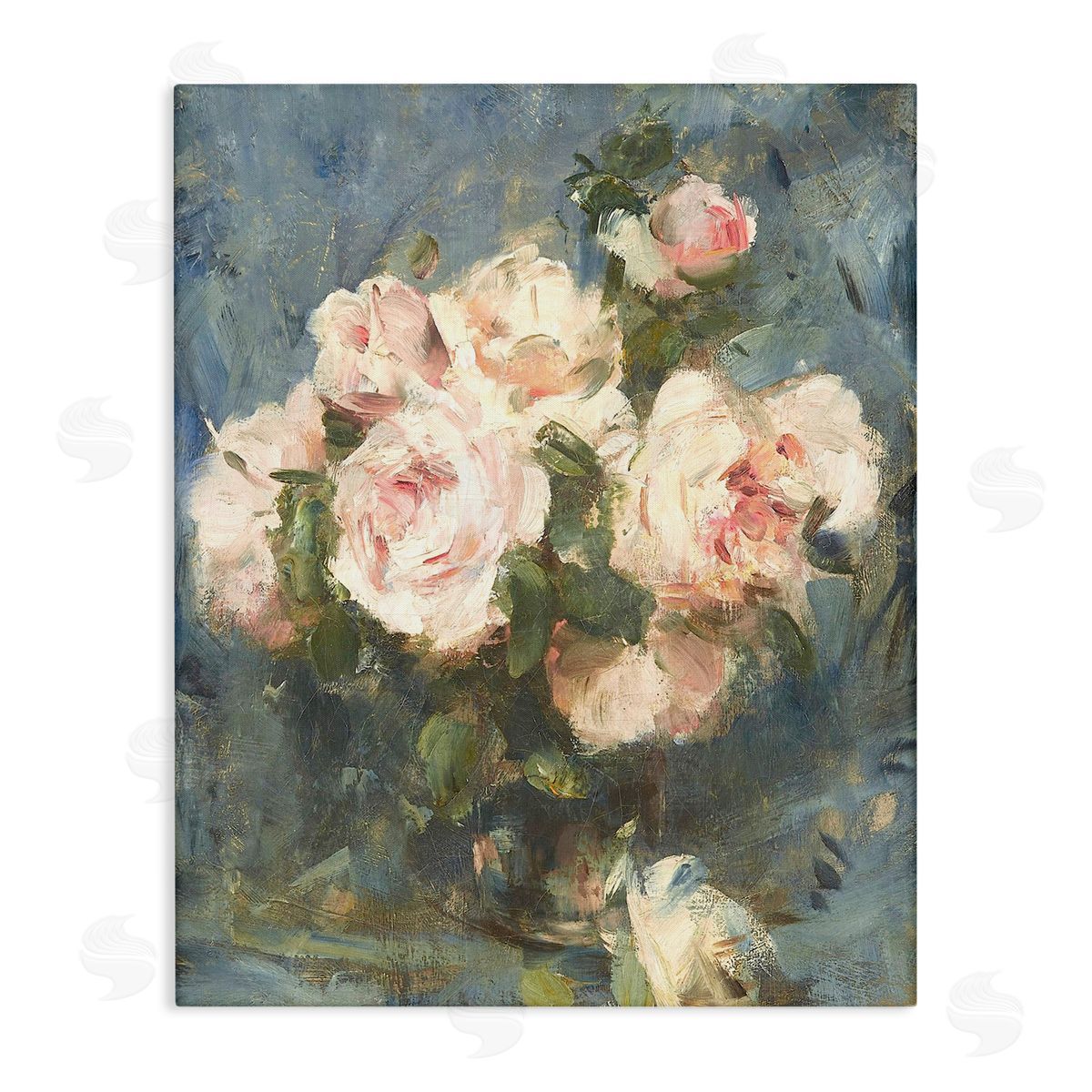 Leah Straatsma Vintage Pink Roses Blue Background Canvas Wall Art Print