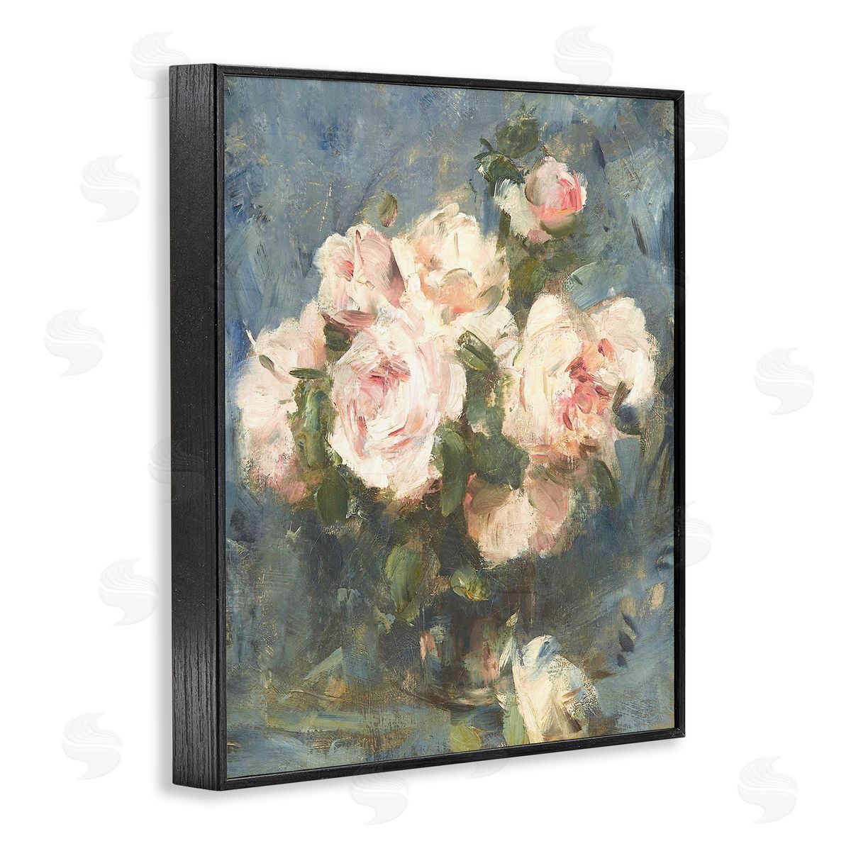 Leah Straatsma Vintage Pink Roses Blue Background Black Framed Giclee Art Print