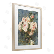 Leah Straatsma | Vintage Pink Roses Blue Background