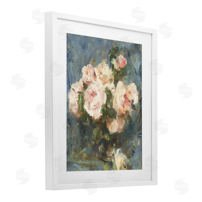 Leah Straatsma | Vintage Pink Roses Blue Background