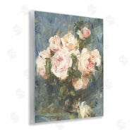 Leah Straatsma | Vintage Pink Roses Blue Background