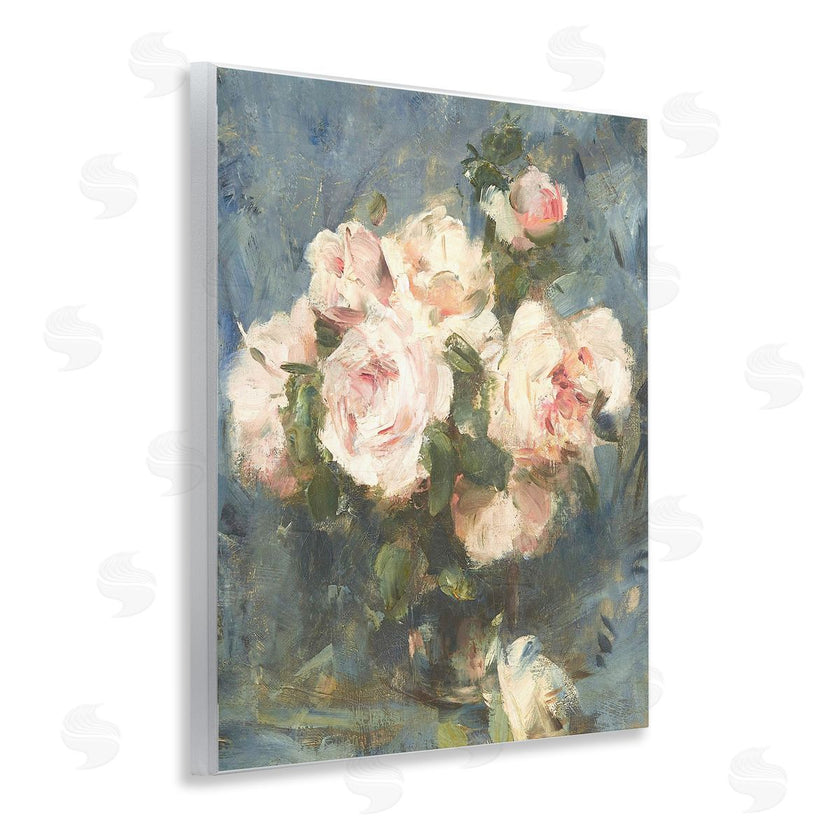Leah Straatsma | Vintage Pink Roses Blue Background