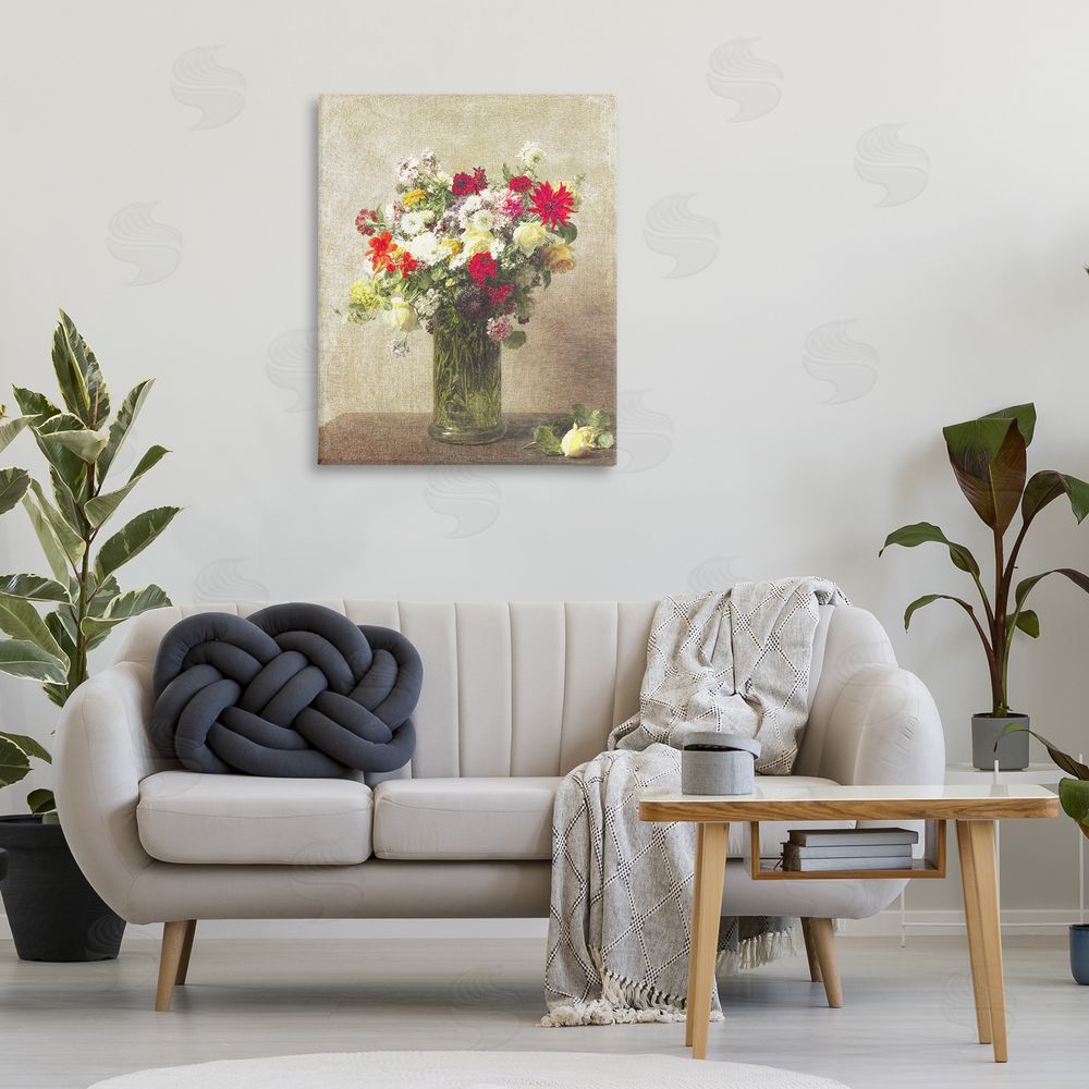 Leah Straatsma Yellow And Red Vintage Florals Printed Wall Art in Room