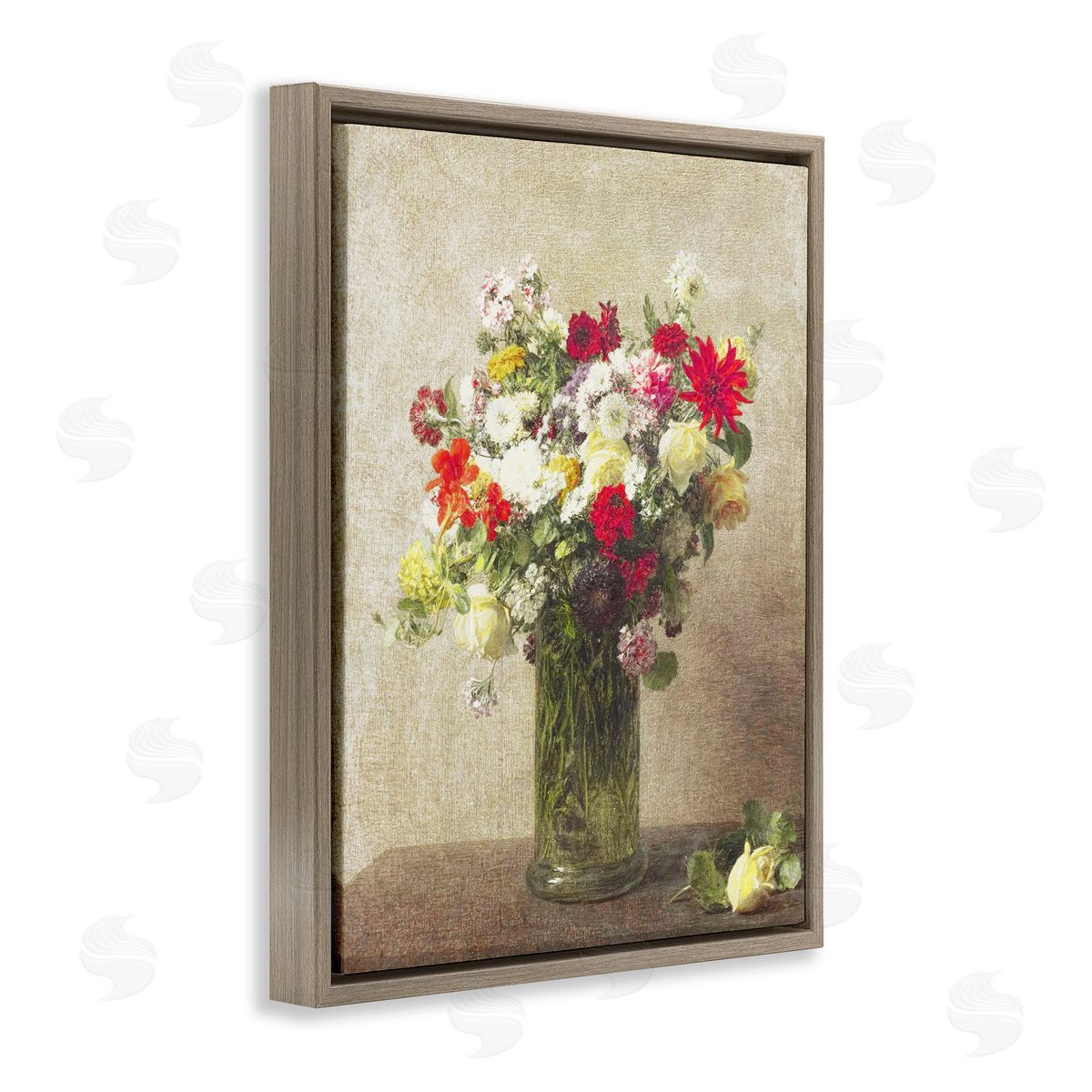 Leah Straatsma Yellow And Red Vintage Florals Brown Floating Frame Canvas Art Print