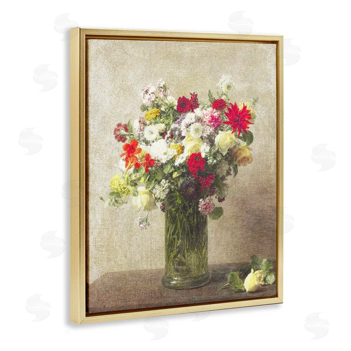 Leah Straatsma Yellow And Red Vintage Florals Gold Floating Frame Canvas Art Print