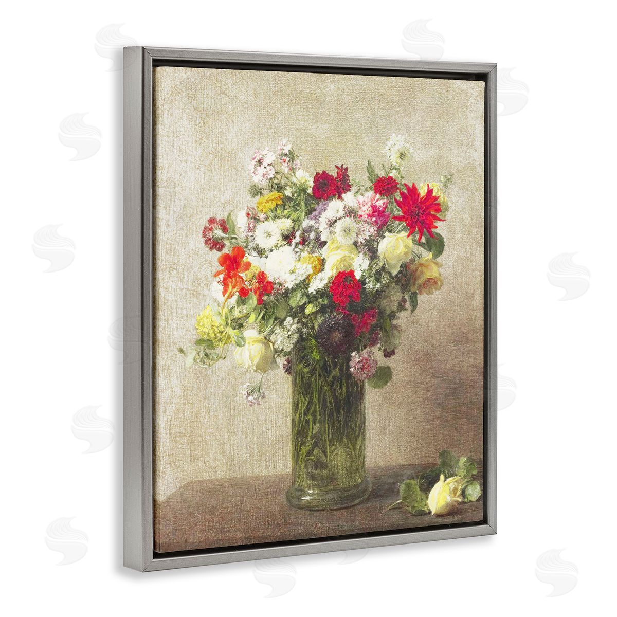 Leah Straatsma Yellow And Red Vintage Florals Gray Floating Frame Canvas Art Print