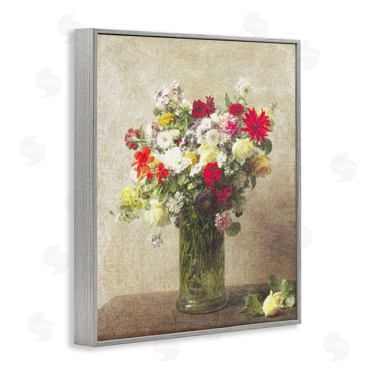 Leah Straatsma Yellow And Red Vintage Florals Gray Framed Giclee Art Print