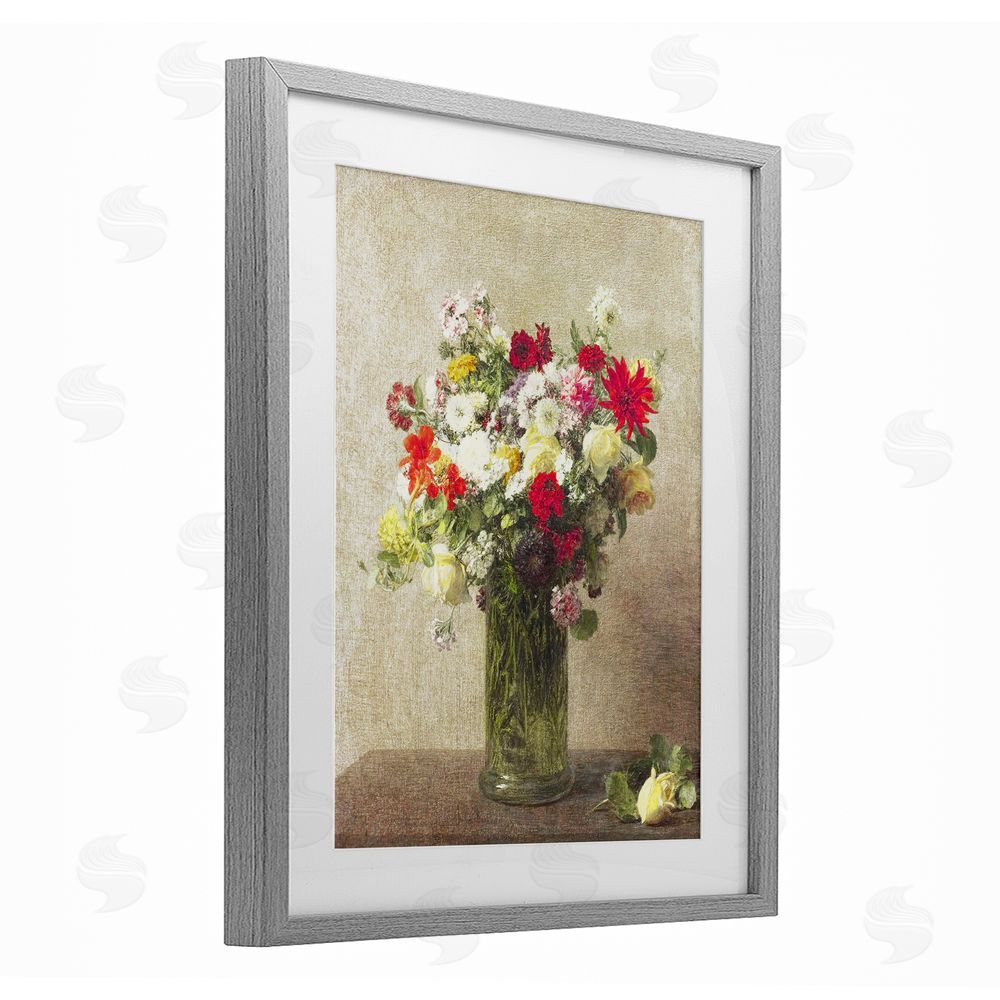 Leah Straatsma Yellow And Red Vintage Florals Gray Framed Print Under Glass Art