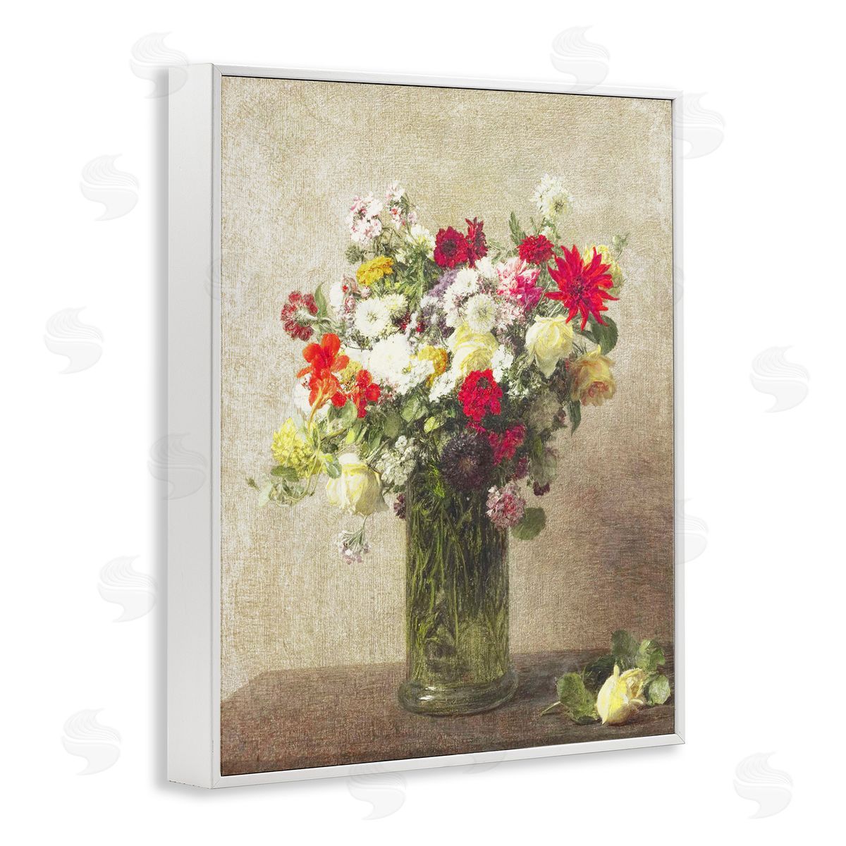 Leah Straatsma Yellow And Red Vintage Florals White Frame Giclee Art Print
