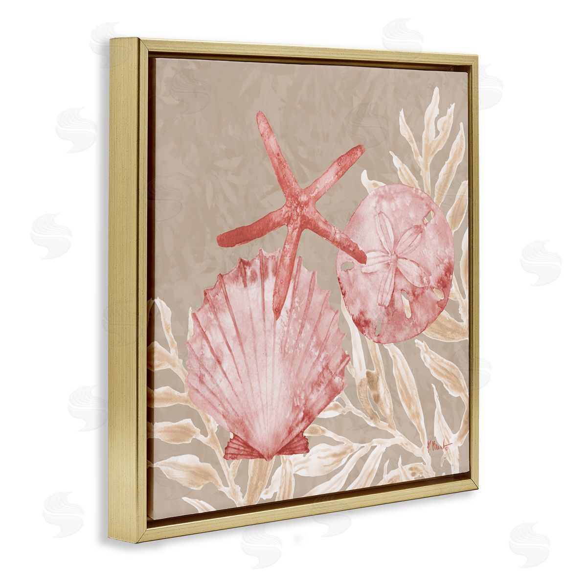 Paul Brent Tampico Shells & Starfish Gold Floating Frame Canvas Art Print