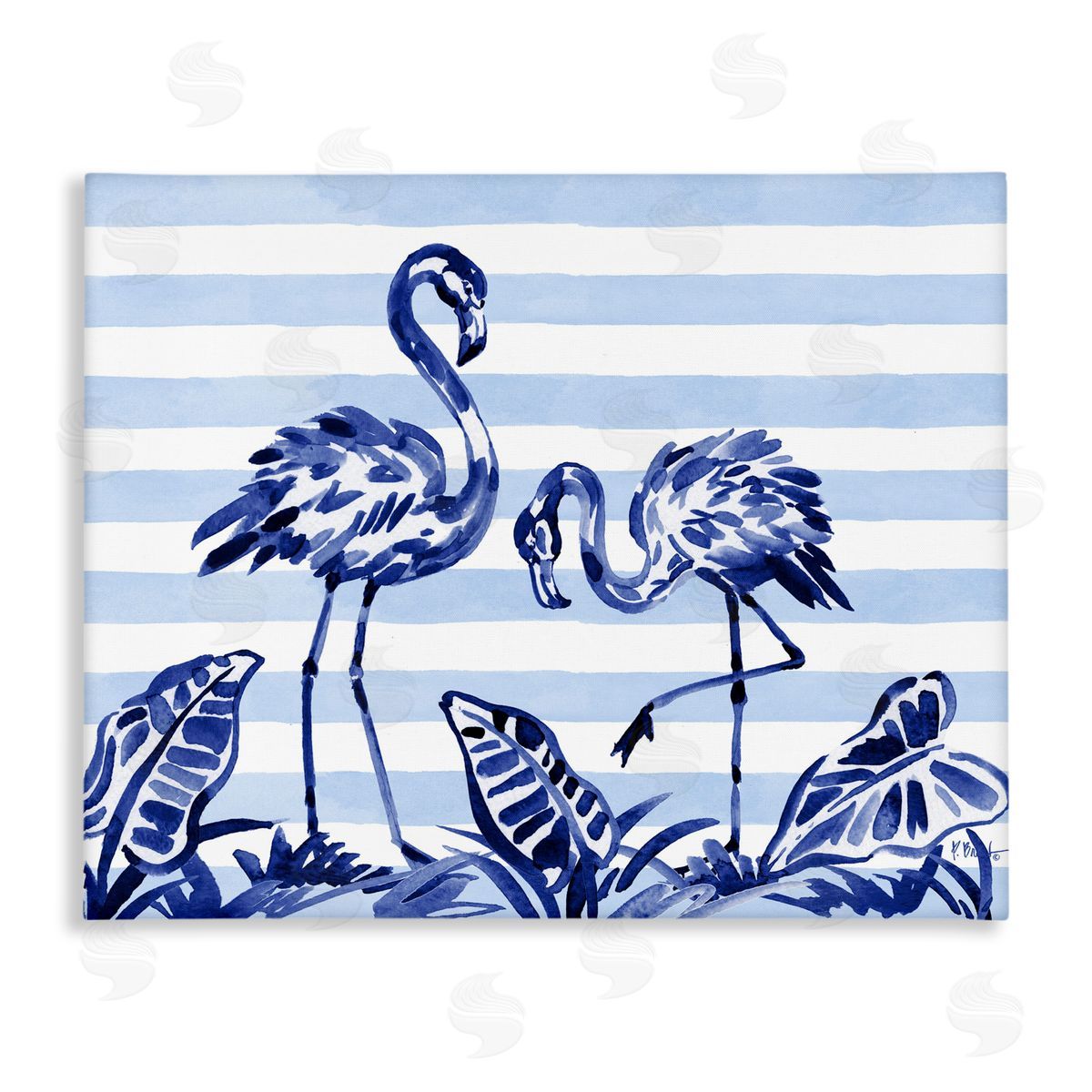 Paul Brent Indigo Brushstroke Flamingos Canvas Wall Art Print
