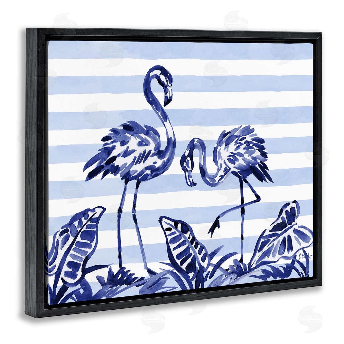 Paul Brent Indigo Brushstroke Flamingos Black Floating Frame Canvas Wall Art Print