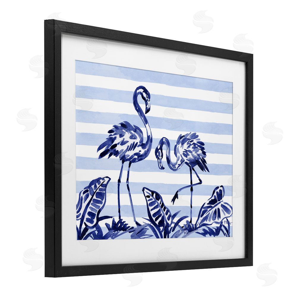Paul Brent Indigo Brushstroke Flamingos Black Framed Print Under Glass Art