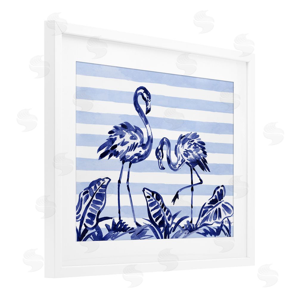 Paul Brent Indigo Brushstroke Flamingos White Framed Print Under Glass Art