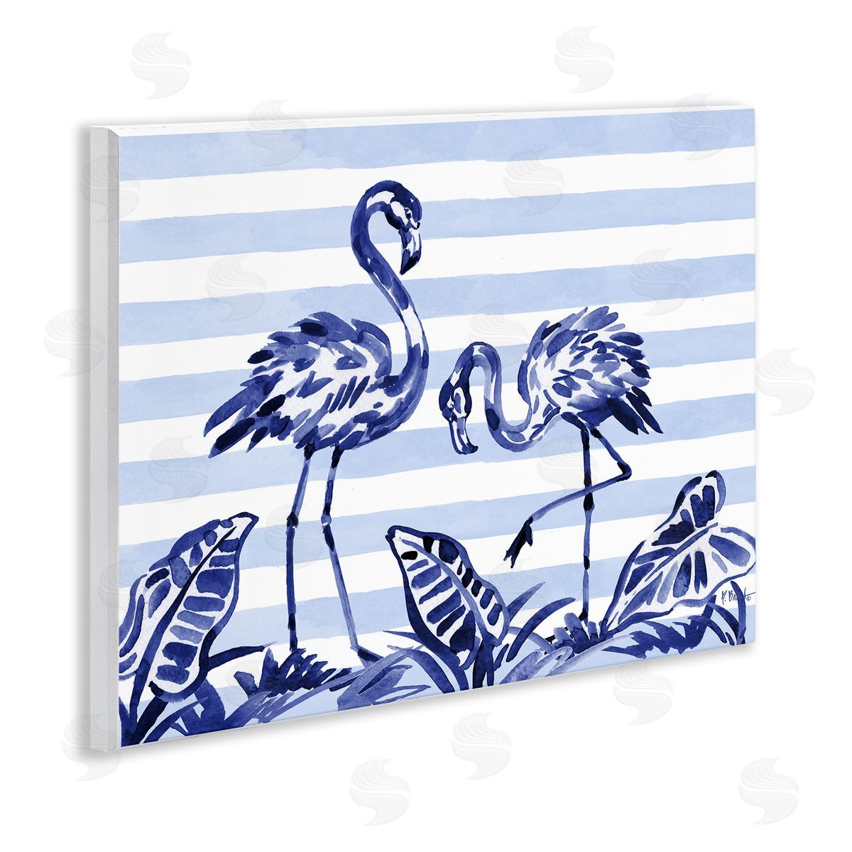Paul Brent Indigo Brushstroke Flamingos Wall Plaque Art Print