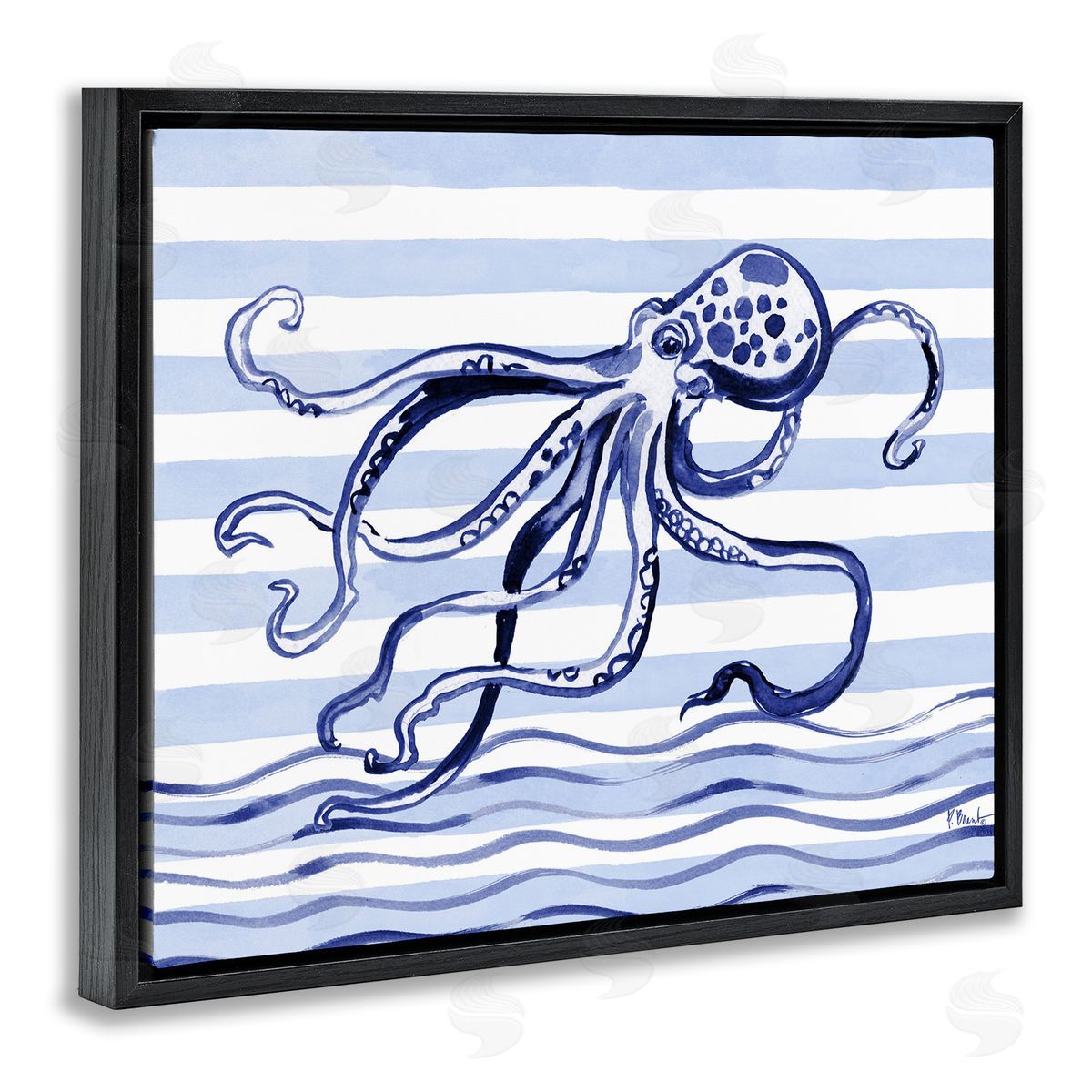 Paul Brent Indigo Brushstroke Octopus Black Floating Frame Canvas Wall Art Print